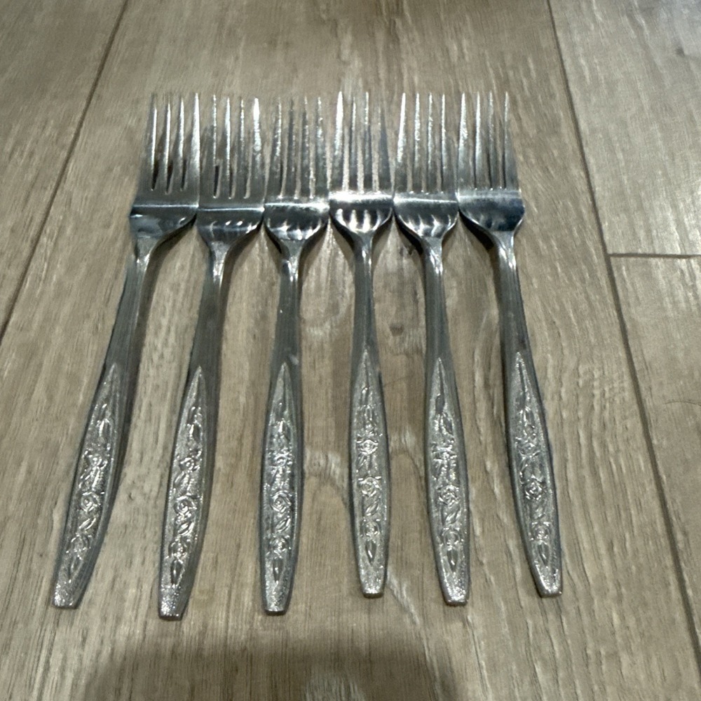 Ekco Eterna ROSE COTILLION Stainless 6 Dinner Forks Textured Handle Flatware